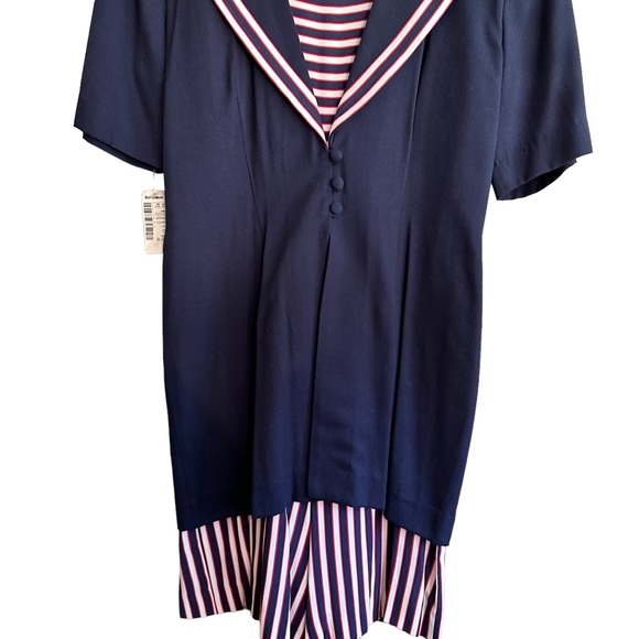 Vintage John Roberts Navy and red stripe dress. 10 - Picture 4 of 10